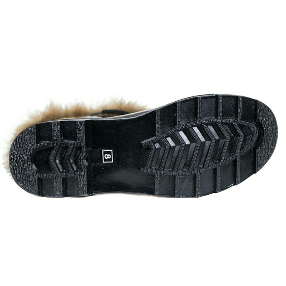 Women's Rainboots, Tall Rubber Rain Boots with Fur Cuff, RB-1802, Black - Picture 4 of 4