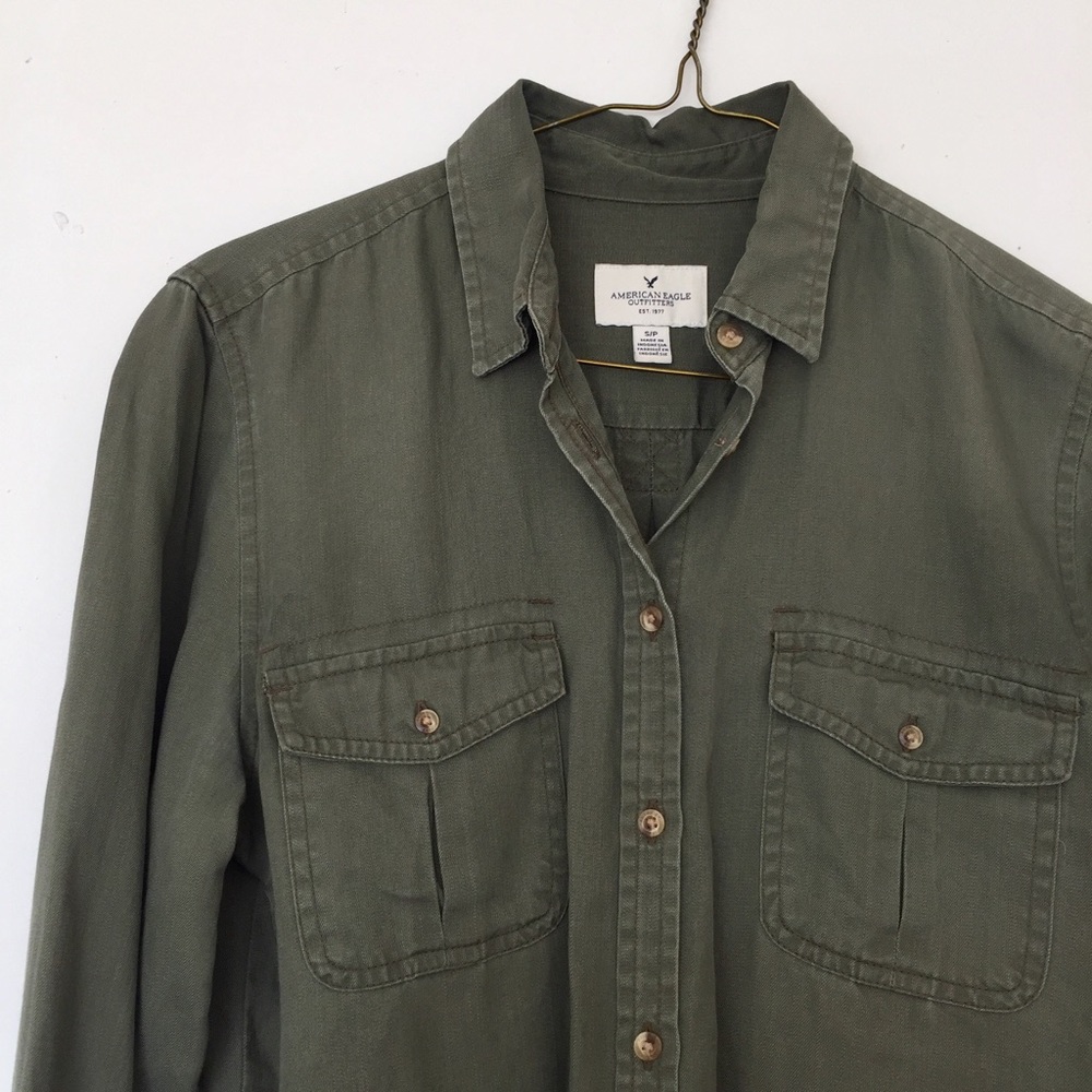 American Eagle Army Green Button Up Top