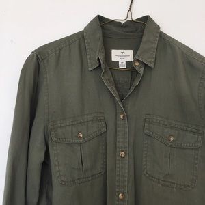American Eagle Army Green Button Up Top