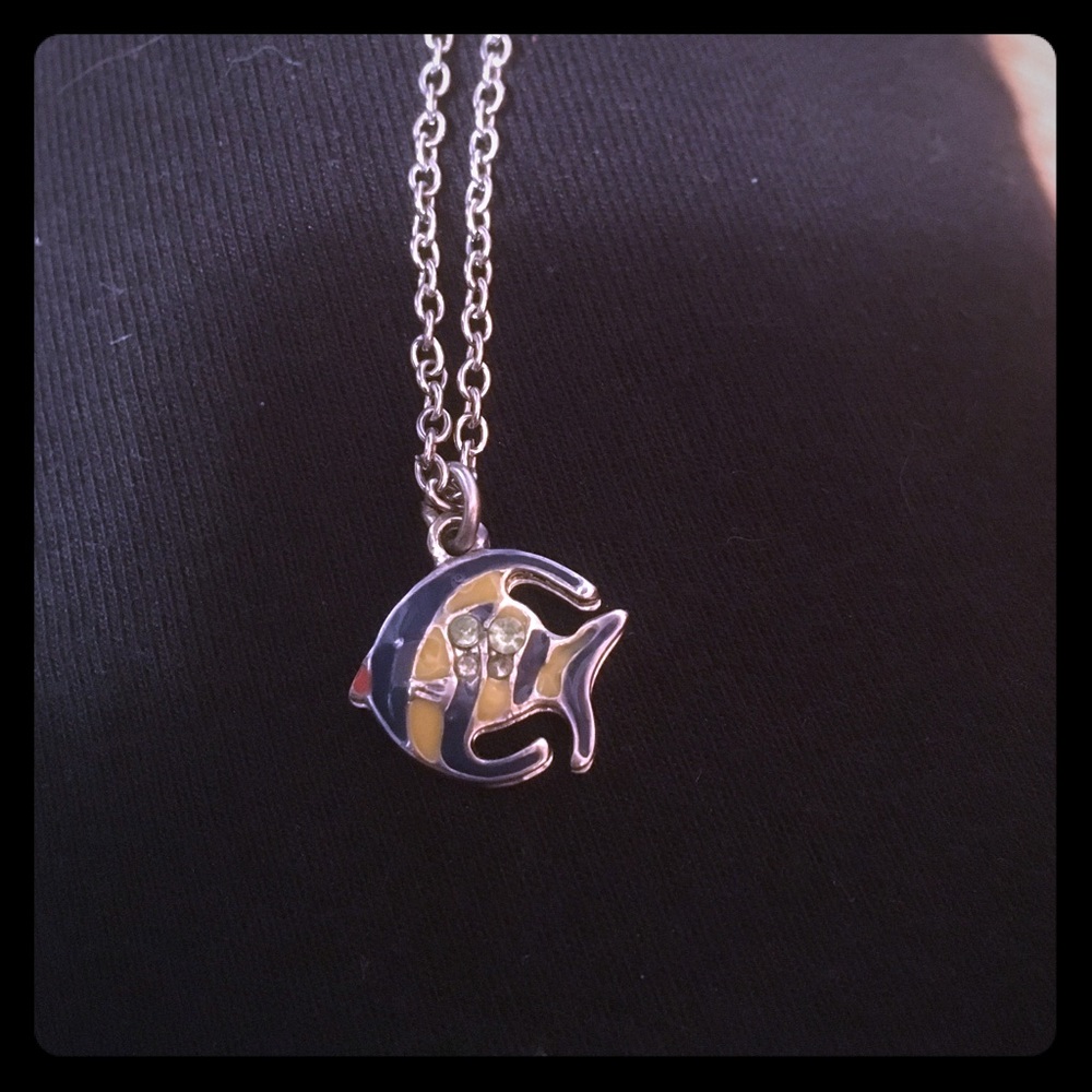 Blue, yellow and silver fish necklace!