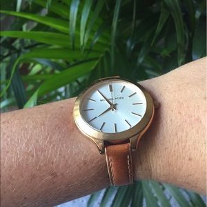 Michael Kors Rose Gold Leather Band watch