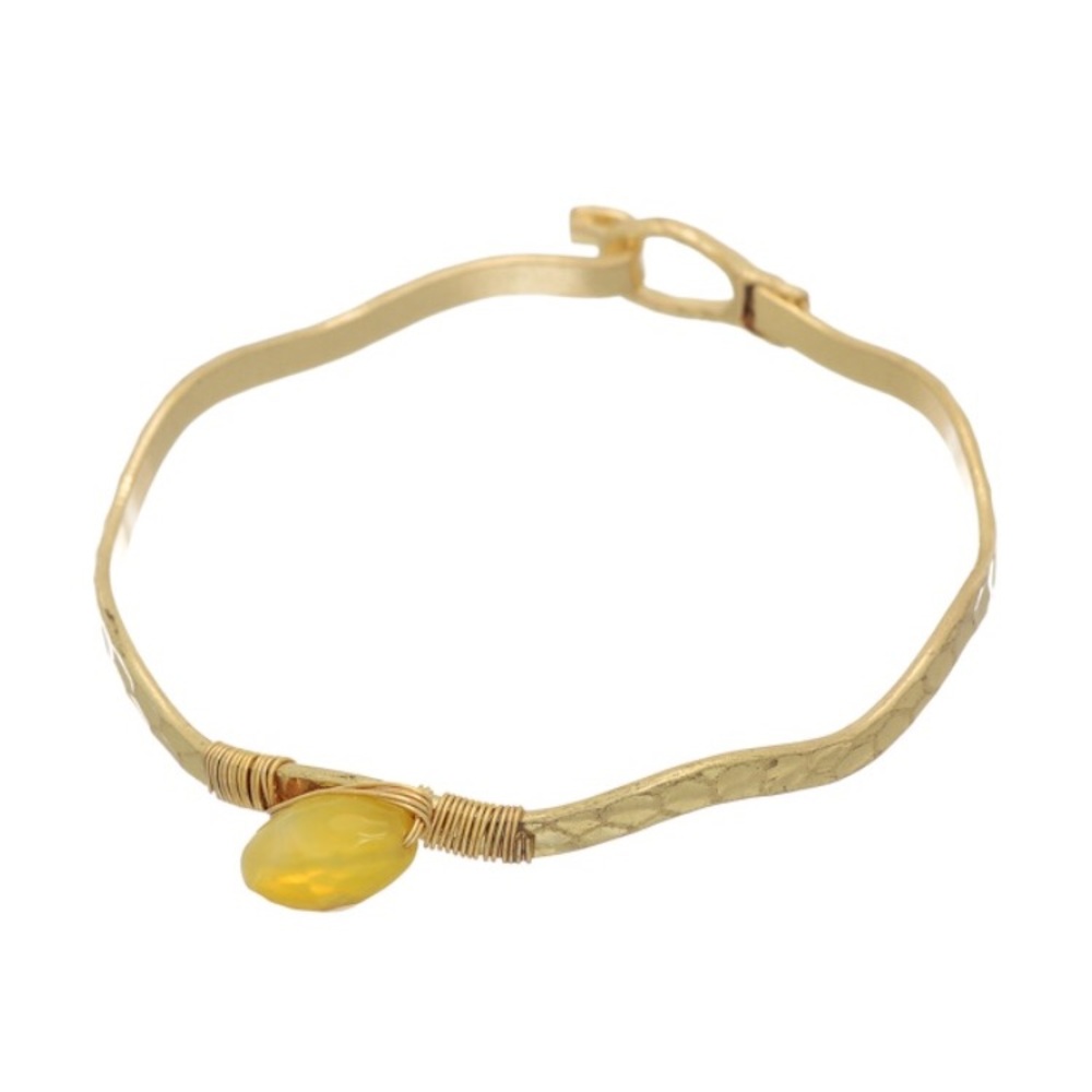🌅👉🏼Gold Tone Yellow Bead Wavy Latch Bangle