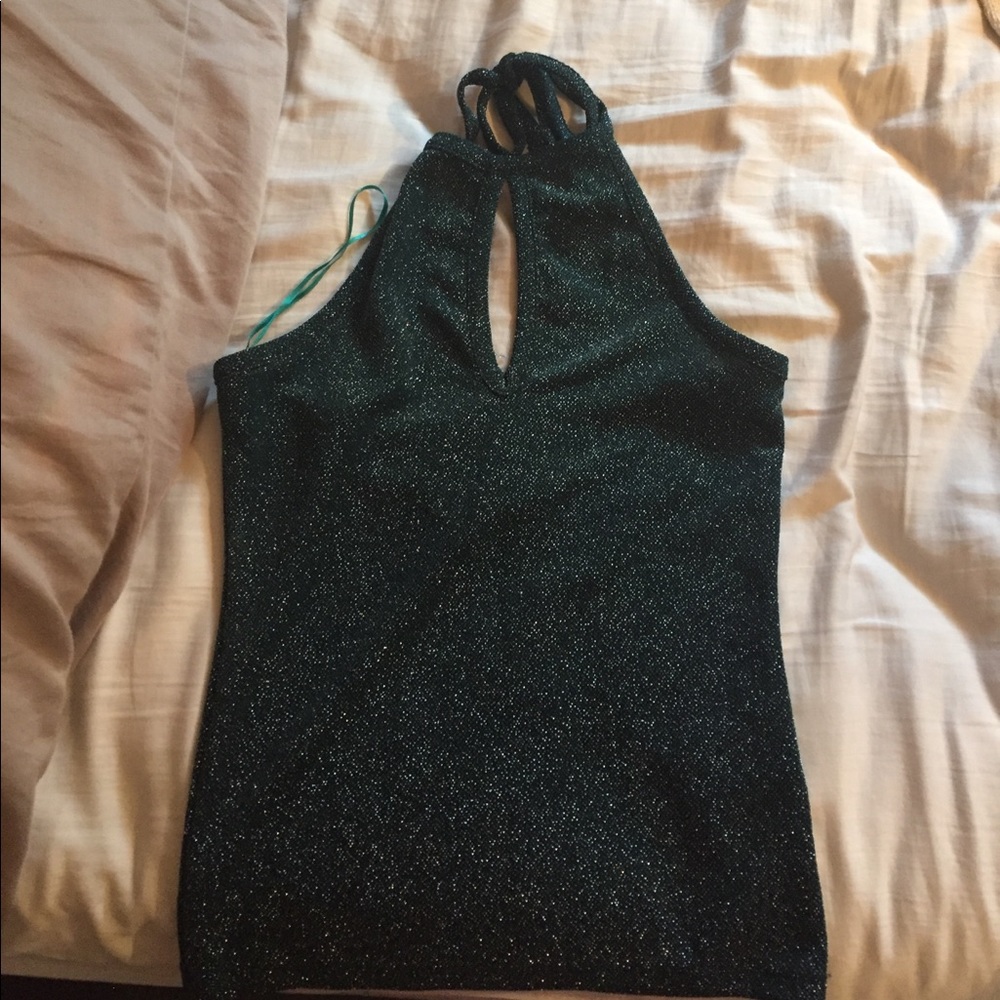 Sparkly blue-green halter top