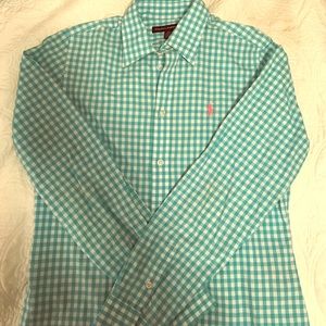 Blue and White Checkered Ralph Lauren Button Down