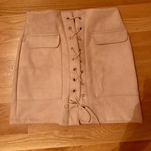 Lace Up High Waist Bodycon Faux Suede Mini Skirt