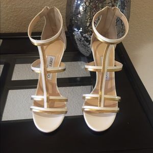 New Jimmy Choo Thistle white and gold sandals 37