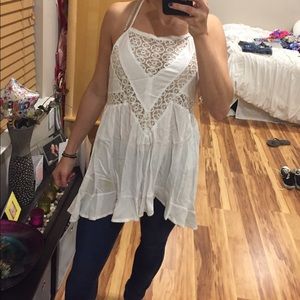 Asymmetrical white and lace top