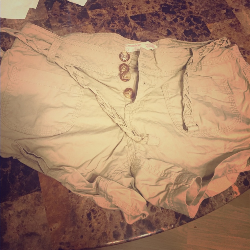 Summer tan shorts with braided loop belt