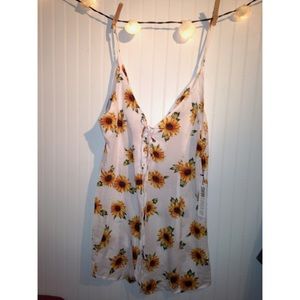 Lace-Up Sunflower Romper