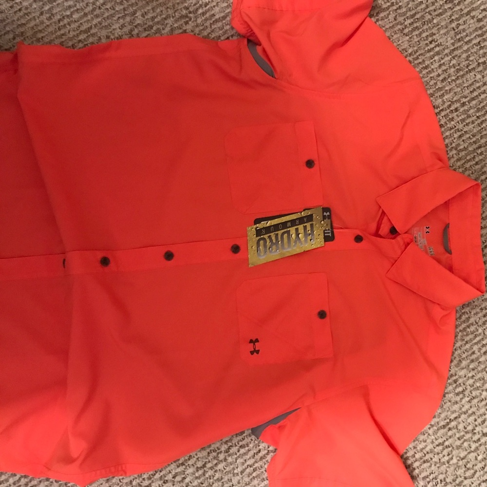 Under armour orange button up shirt sleeve shirt