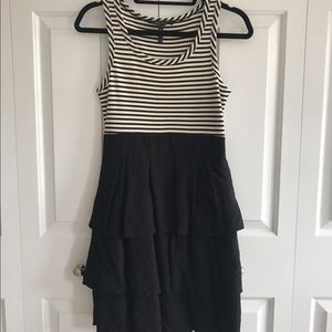 BCBGmaxazria Black & white striped ruffle dress
