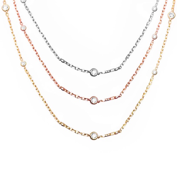 Bezel Set CZ Necklace (white yellow rose gold) - Picture 1 of 4