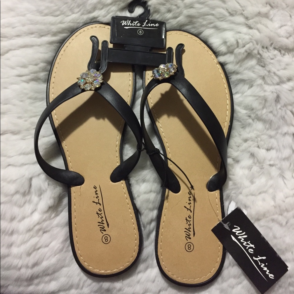 White line rhinestone cluster sandals flip flops