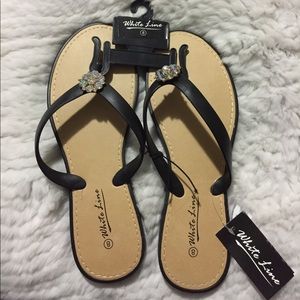 White line rhinestone cluster sandals flip flops