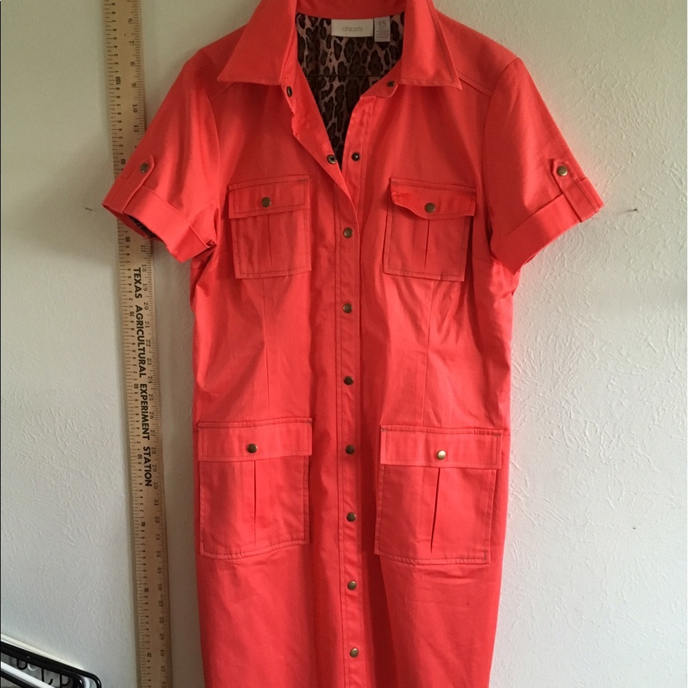 Chicos dress hot coral leopard lined pockets 1.5