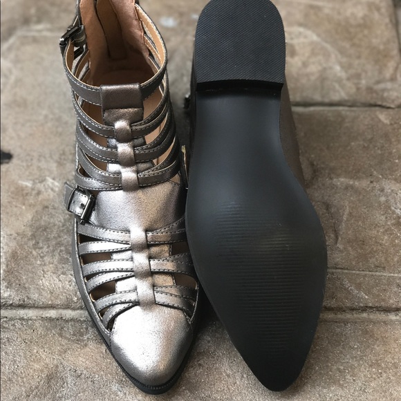 Distressed Metallic Silver Strappy Bootie - Picture 3 of 8