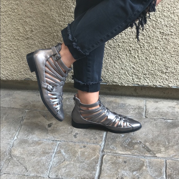 Distressed Metallic Silver Strappy Bootie - Picture 6 of 8