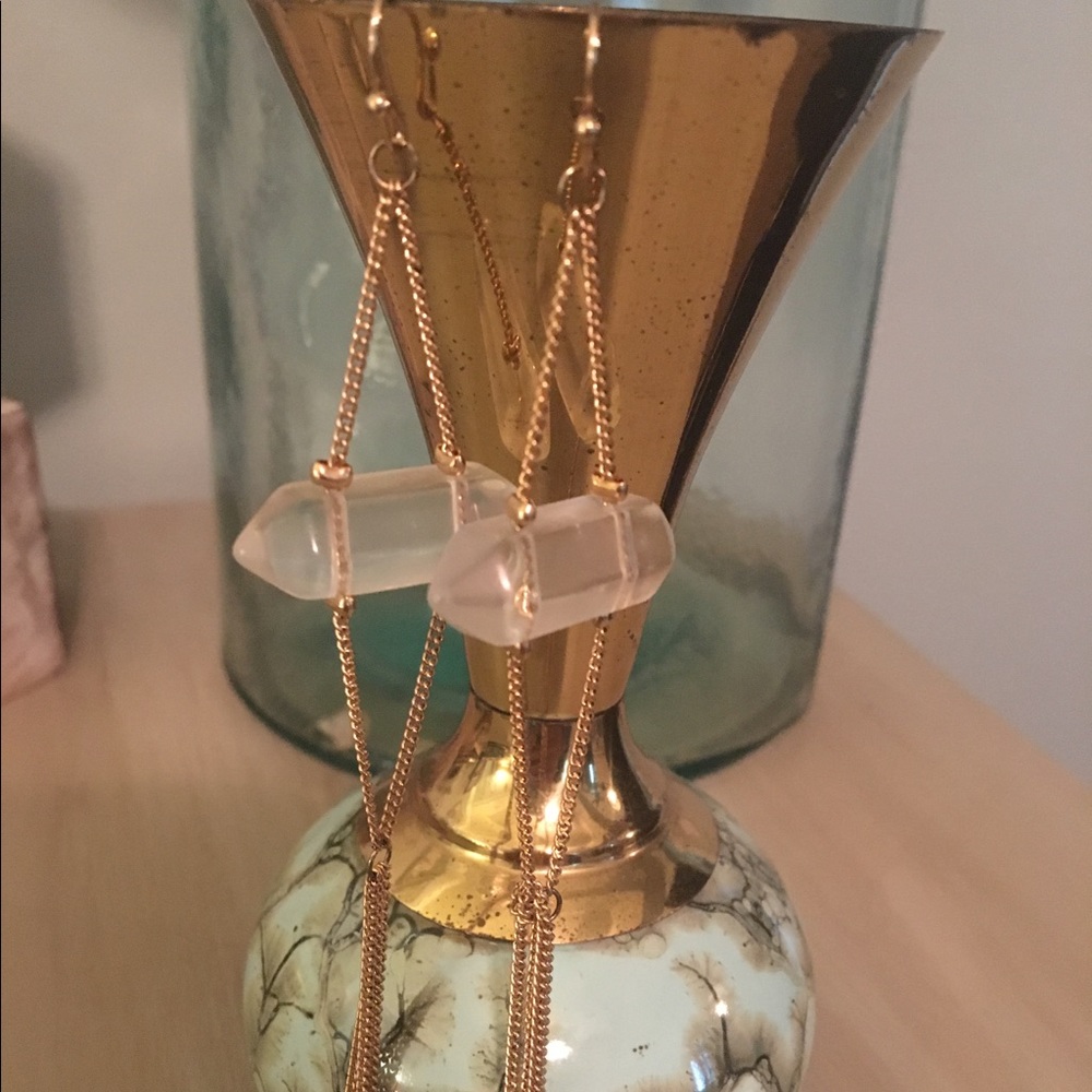 Gold crystal tassel drop earrings
