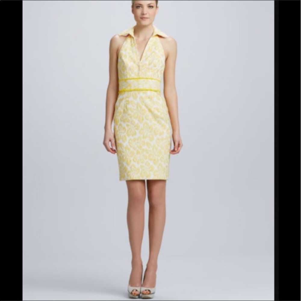 Theia halter collared tweed dress