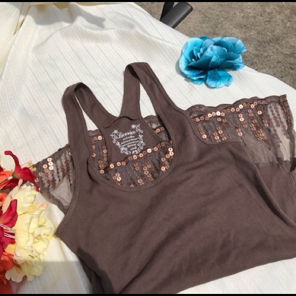 Embellished tank top brown tan Sequin tank top, small, light brown bronze sequin - Picture 2 of 8