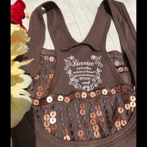 Embellished tank top brown tan Sequin tank top, small, light brown bronze sequin - Picture 4 of 8