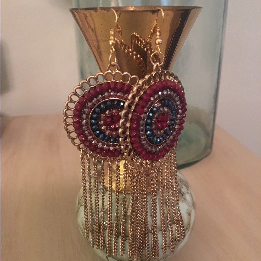 Aztec beaded dangle earrings
