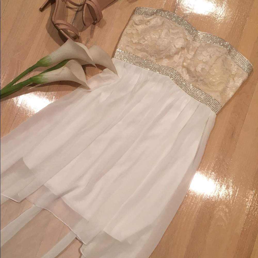 Sequin Hearts Cream Lace and Chiffon Dress