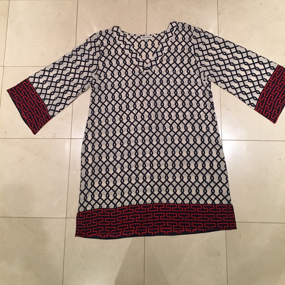 White and Blue and Red Silk Tunic