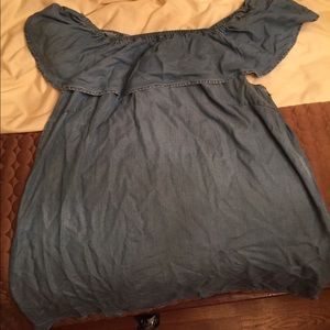 Forever21+ Chambray Ruffle Off the Shoulder Dress