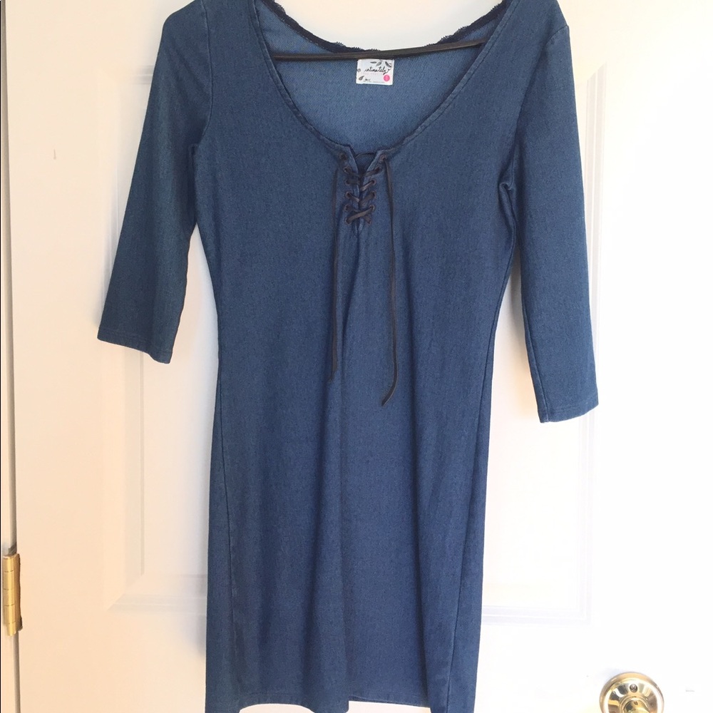 Free People NWOT Denim Blue Lace Up Dress