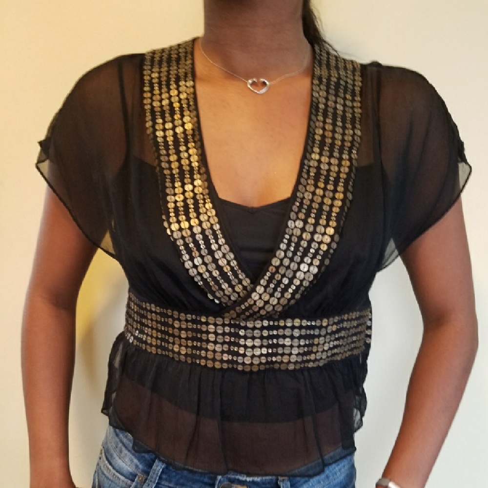 DKNY Gold and black sheer top