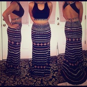 Two-Piece Jeweled Black Formal Dress Set