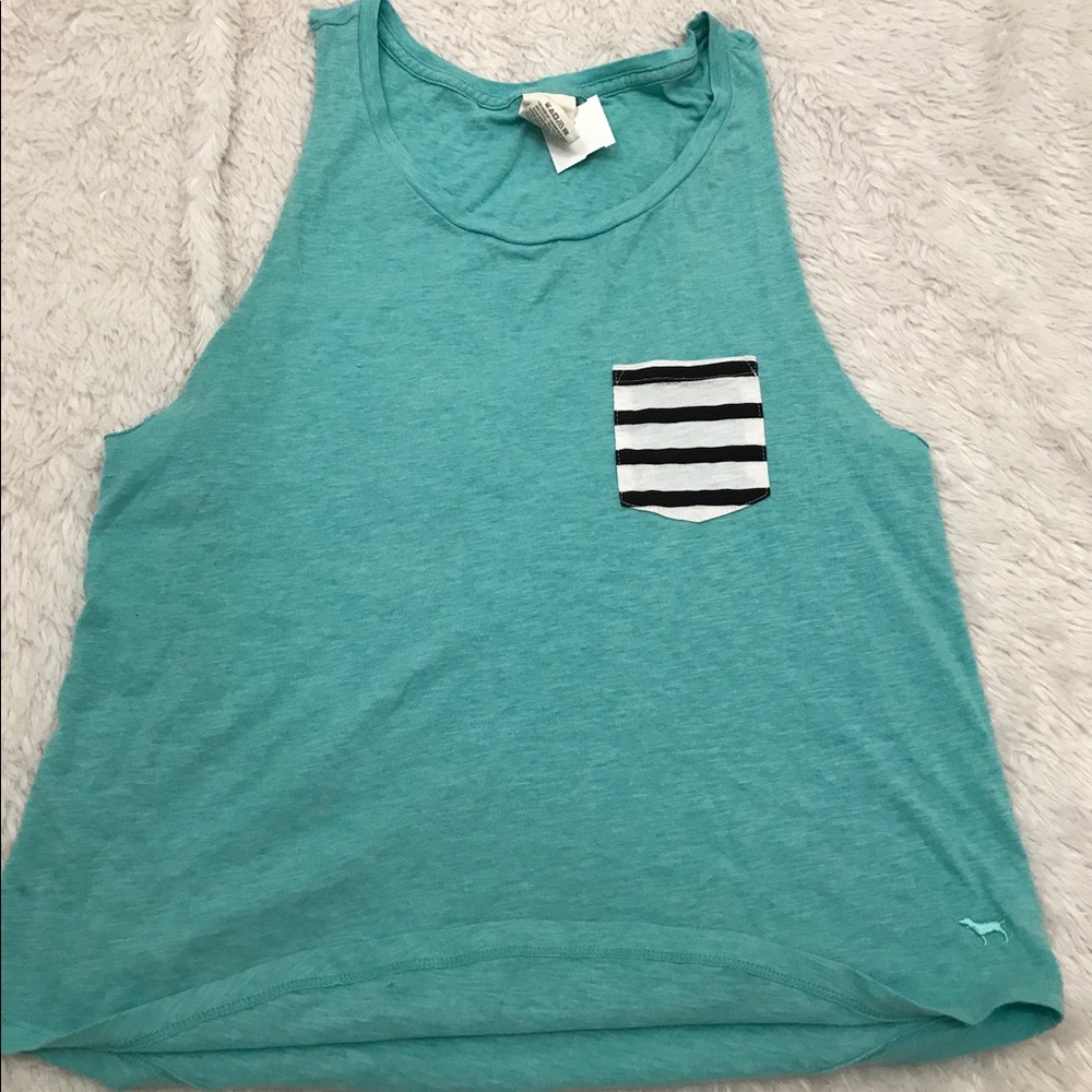 PINK Tank Top with Striped Chest Pocket