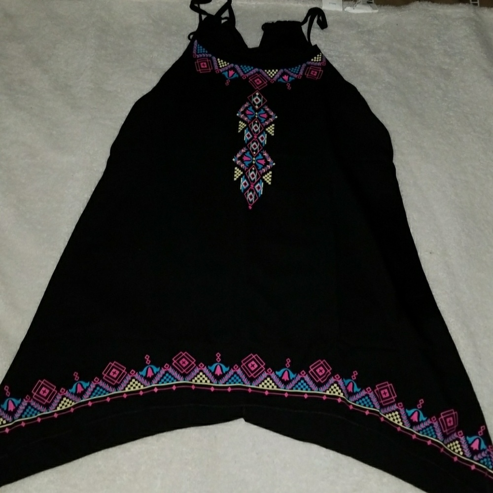 Colorful print on black tank