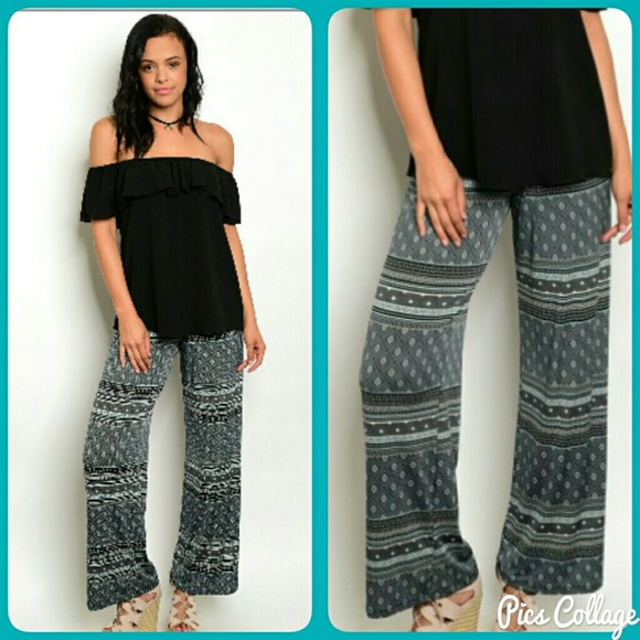 Mint & Black Palazzo Pants - Picture 1 of 7