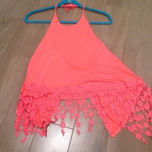 pink open back  halter top