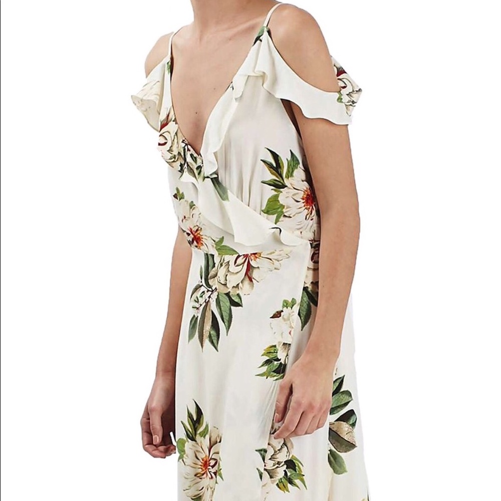 Topshop floral print cold shoulder wrap maxi dress