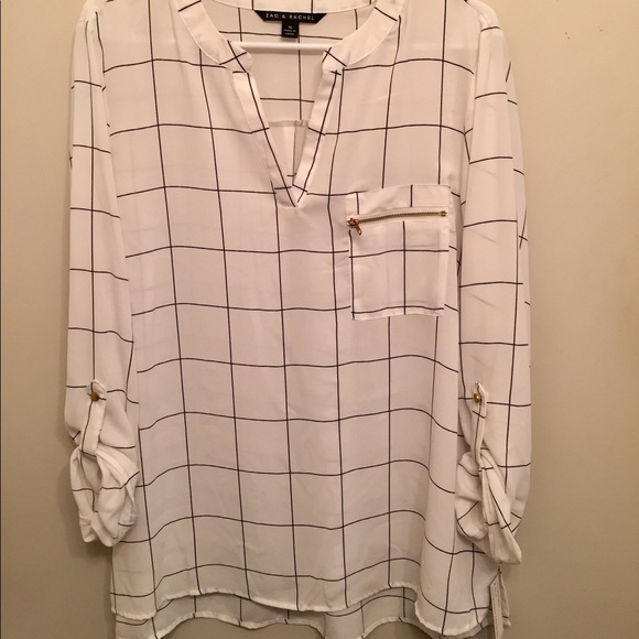 white blouse with thin navy pattern - Picture 1 of 2