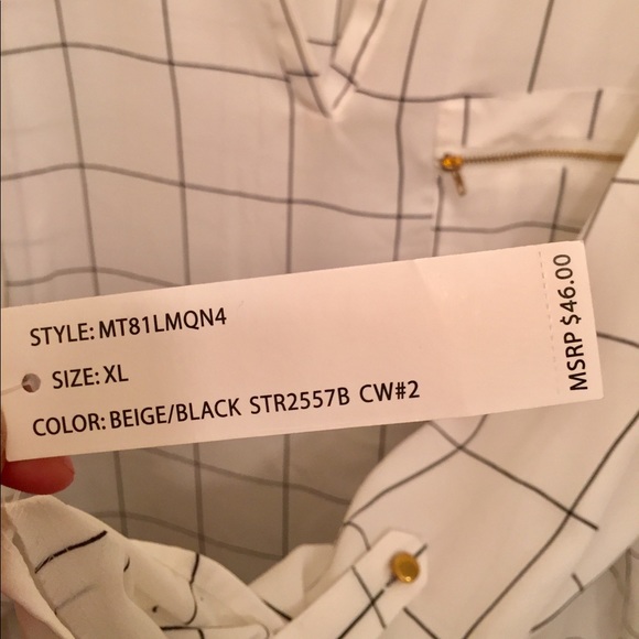 white blouse with thin navy pattern - Picture 2 of 2