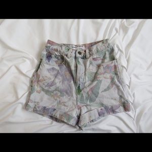 American Apparel High Waisted Floral Denim Shorts