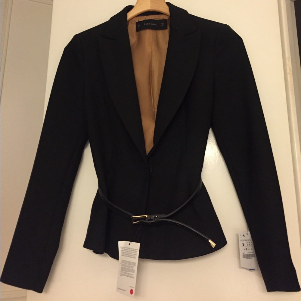 Zara Basic Collection, Tailored Black Jacket /Belt - image 1