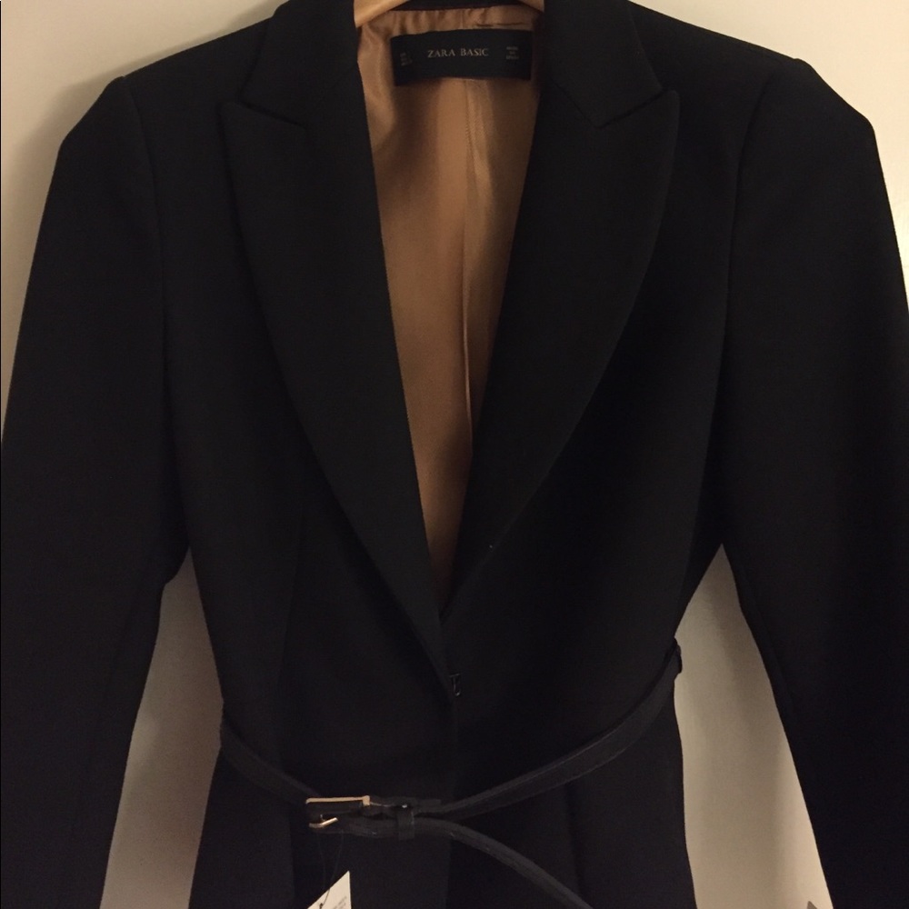 Zara Basic Collection, Tailored Black Jacket /Belt - image 3