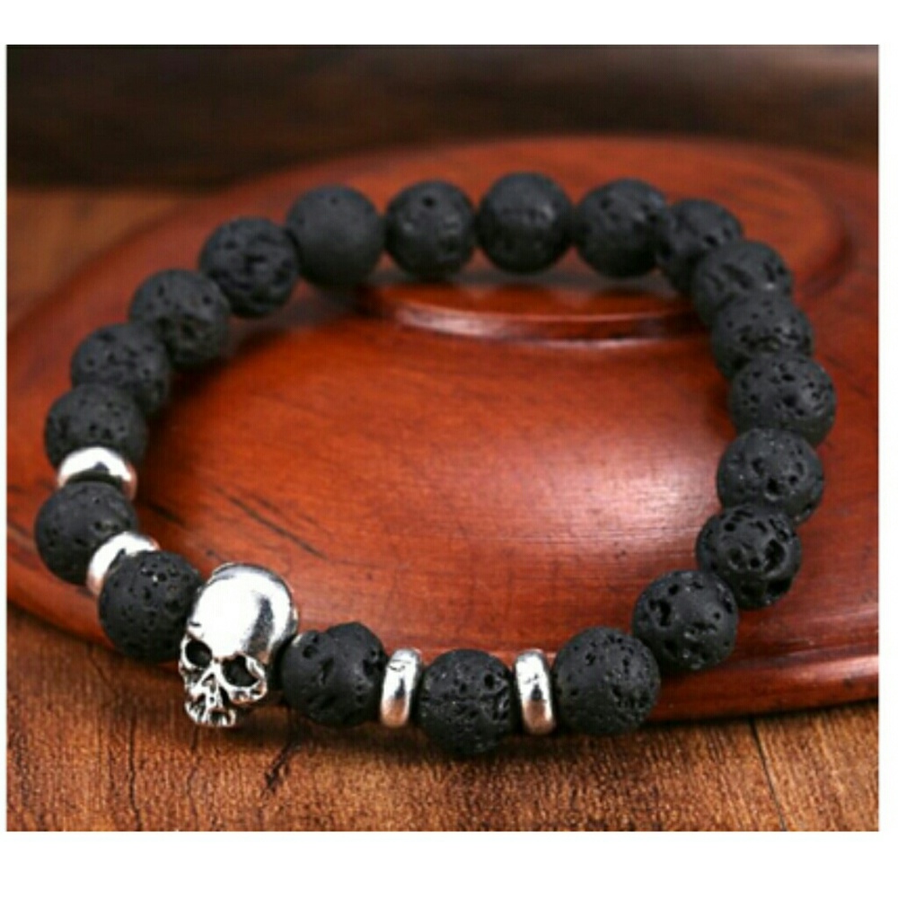 🌼 Volcanic Rock Stretch Skull Bracelet SALE - Picture 1 of 1