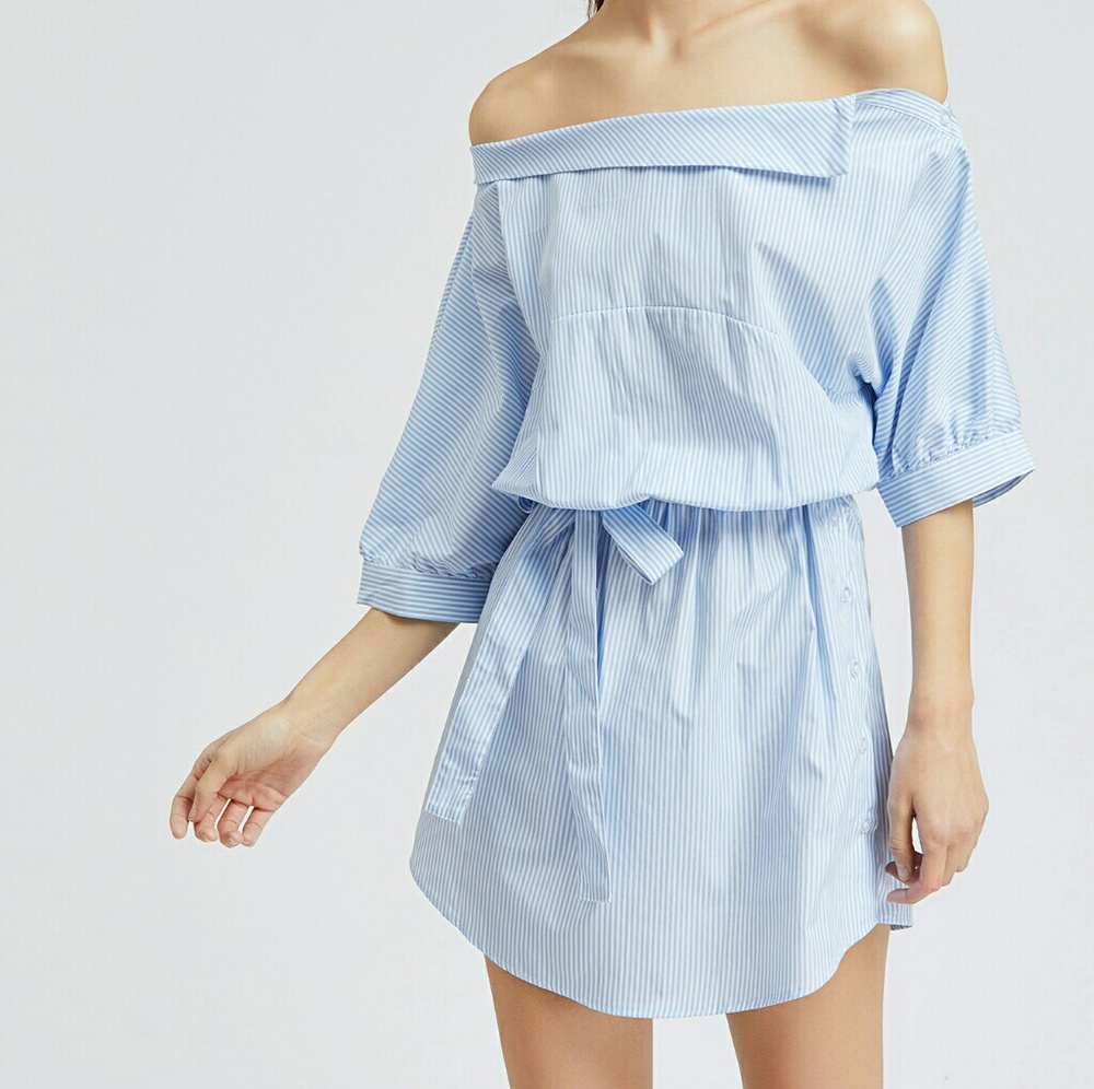 Boat Neckline Pinstripe Dress