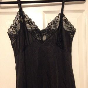 Satin lace-trimmed black night gown