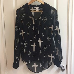 Marisol sheer long sleeve cross shirt