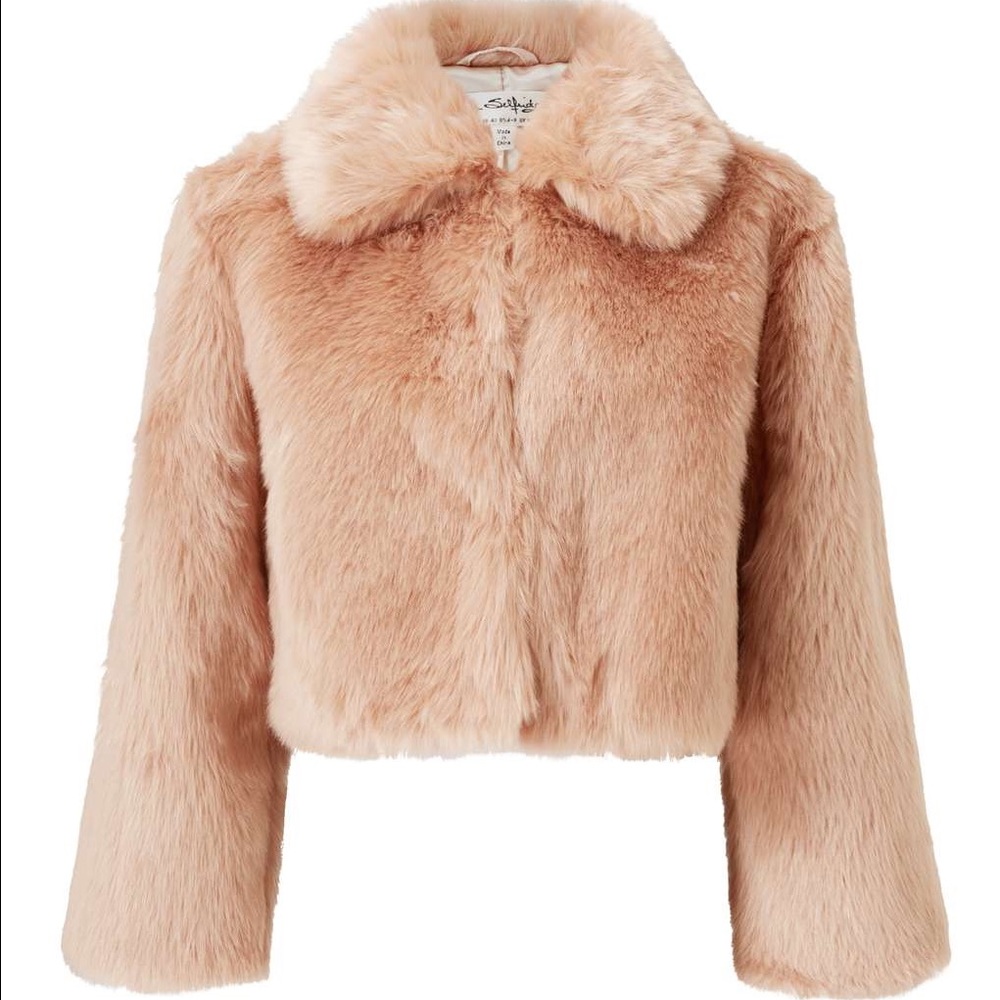 Miss Selfridge pink faux fur jacket