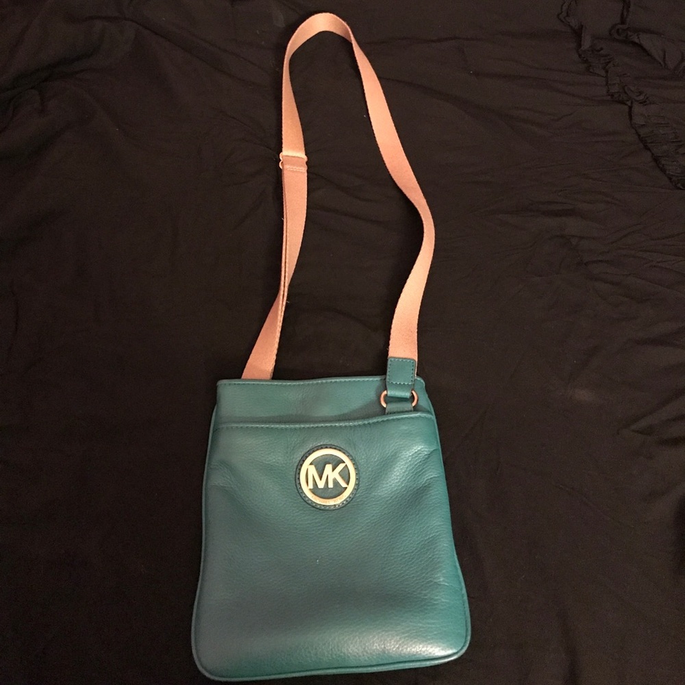 Michael Kors aqua gold tone cross body
