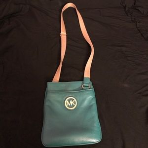 Michael Kors aqua gold tone cross body