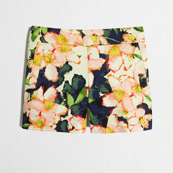 J. Crew Factory Pants - J. Crew Factory Stretch Shorts Floral Sz 6 Orange